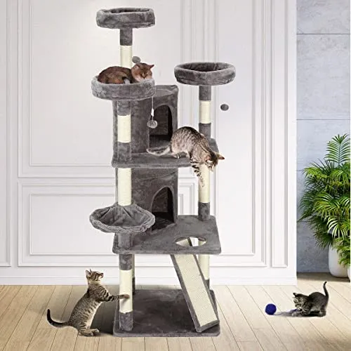 167cm Cat Scratching Post Climbing Tree 5 Levels Tower Play Center w/Scratcher Cat Condos Ladder Toys