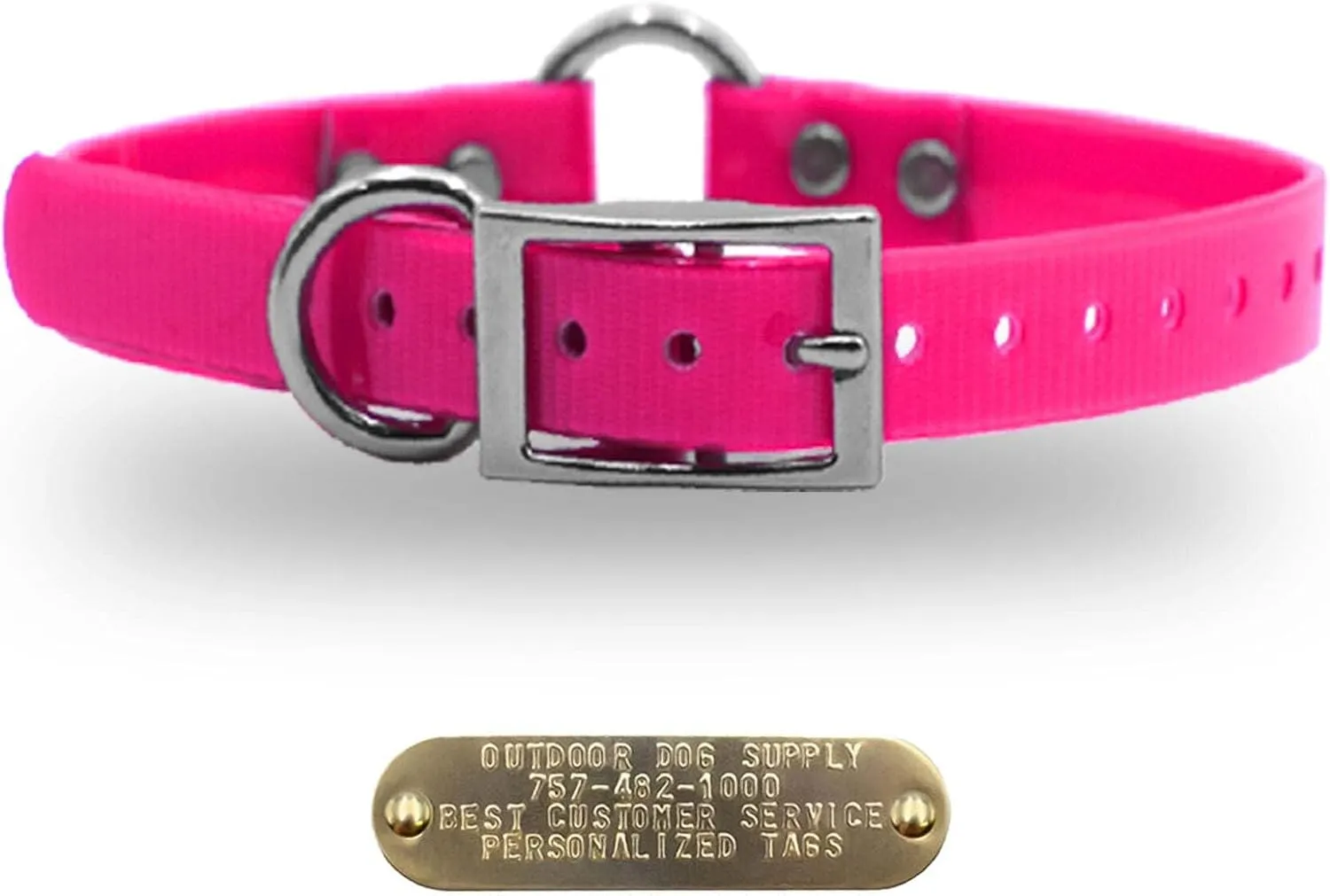 1" Solid Premium Glow Tuff Center Ring Dog Collar with 3/4" Tag (Dark Green, 21" Long)
