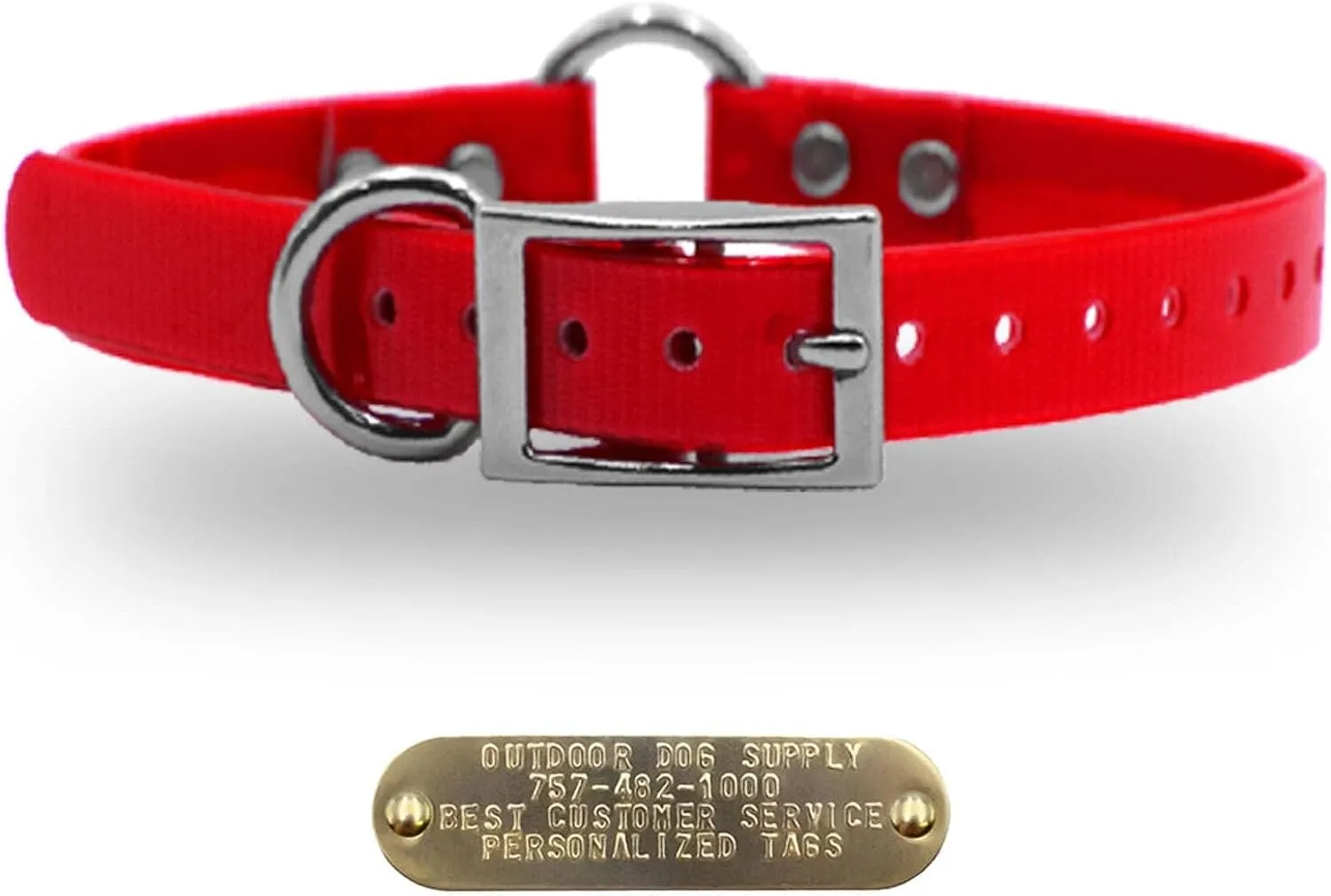 1" Solid Premium Glow Tuff Center Ring Dog Collar with 3/4" Tag (Dark Green, 21" Long)