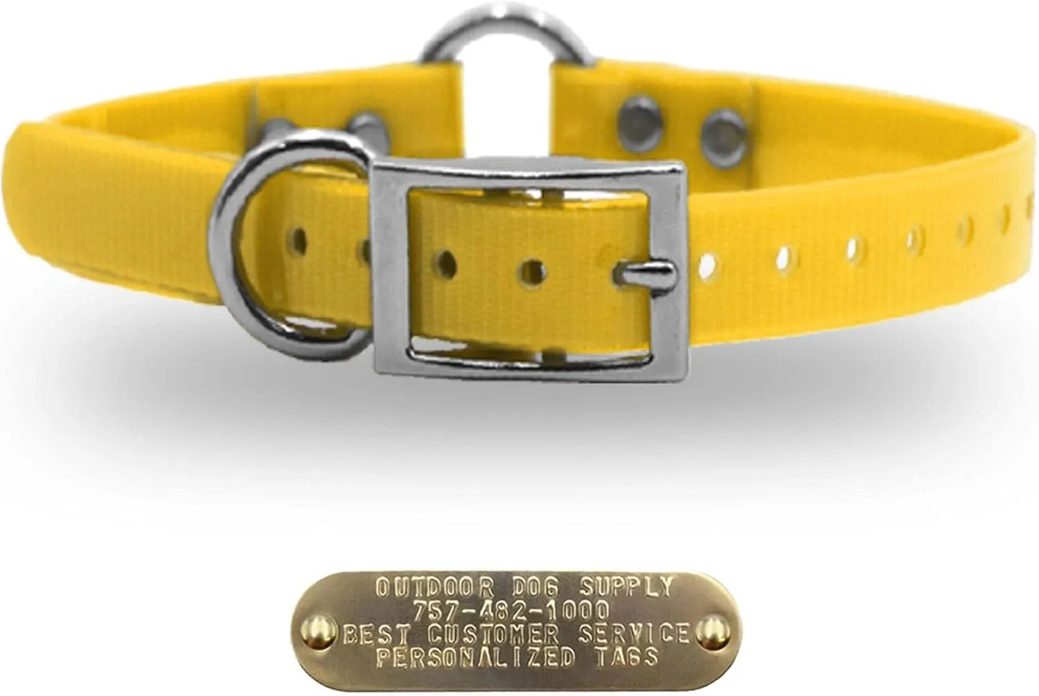 1" Solid Premium Glow Tuff Center Ring Dog Collar with 3/4" Tag (Dark Green, 21" Long)