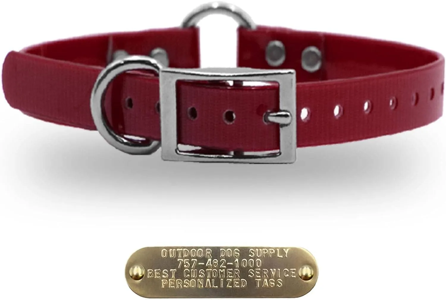 1" Solid Premium Glow Tuff Center Ring Dog Collar with 3/4" Tag (Dark Green, 21" Long)