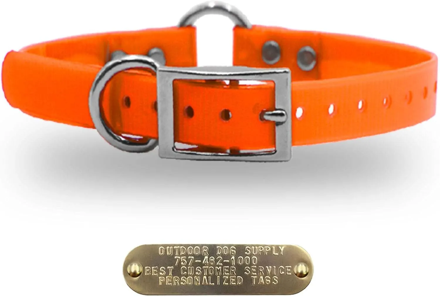 1" Solid Premium Glow Tuff Center Ring Dog Collar with 3/4" Tag (Dark Green, 21" Long)