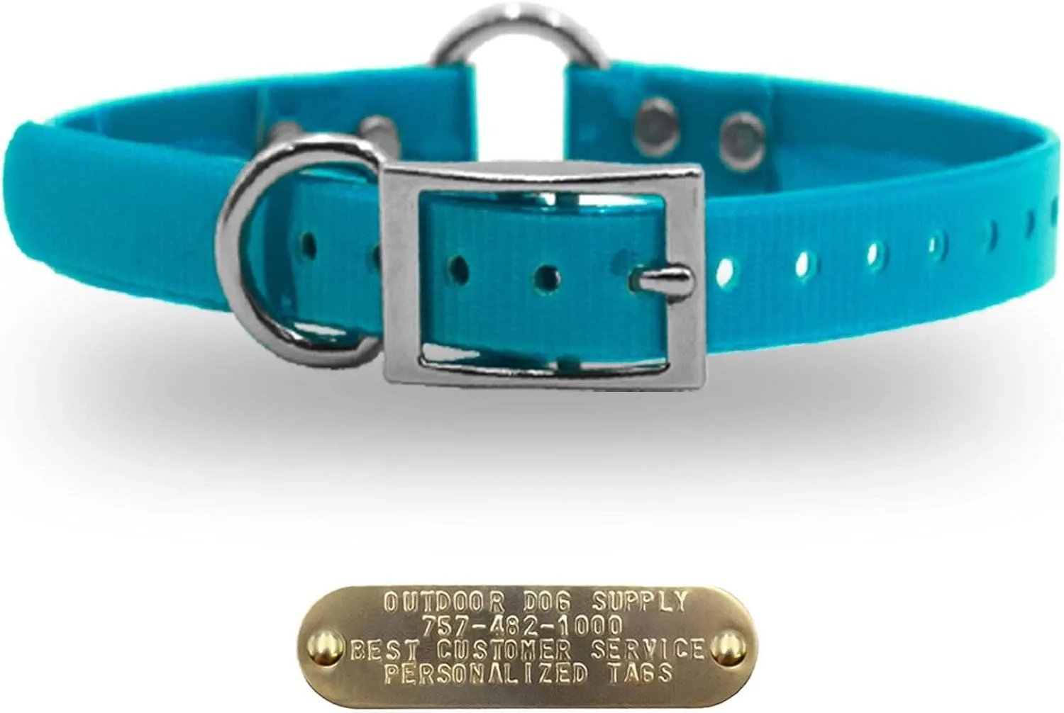 1" Solid Premium Glow Tuff Center Ring Dog Collar with 3/4" Tag (Dark Green, 21" Long)