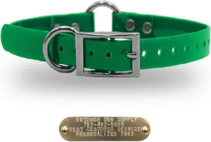 1" Solid Premium Glow Tuff Center Ring Dog Collar with 3/4" Tag (Dark Green, 21" Long)
