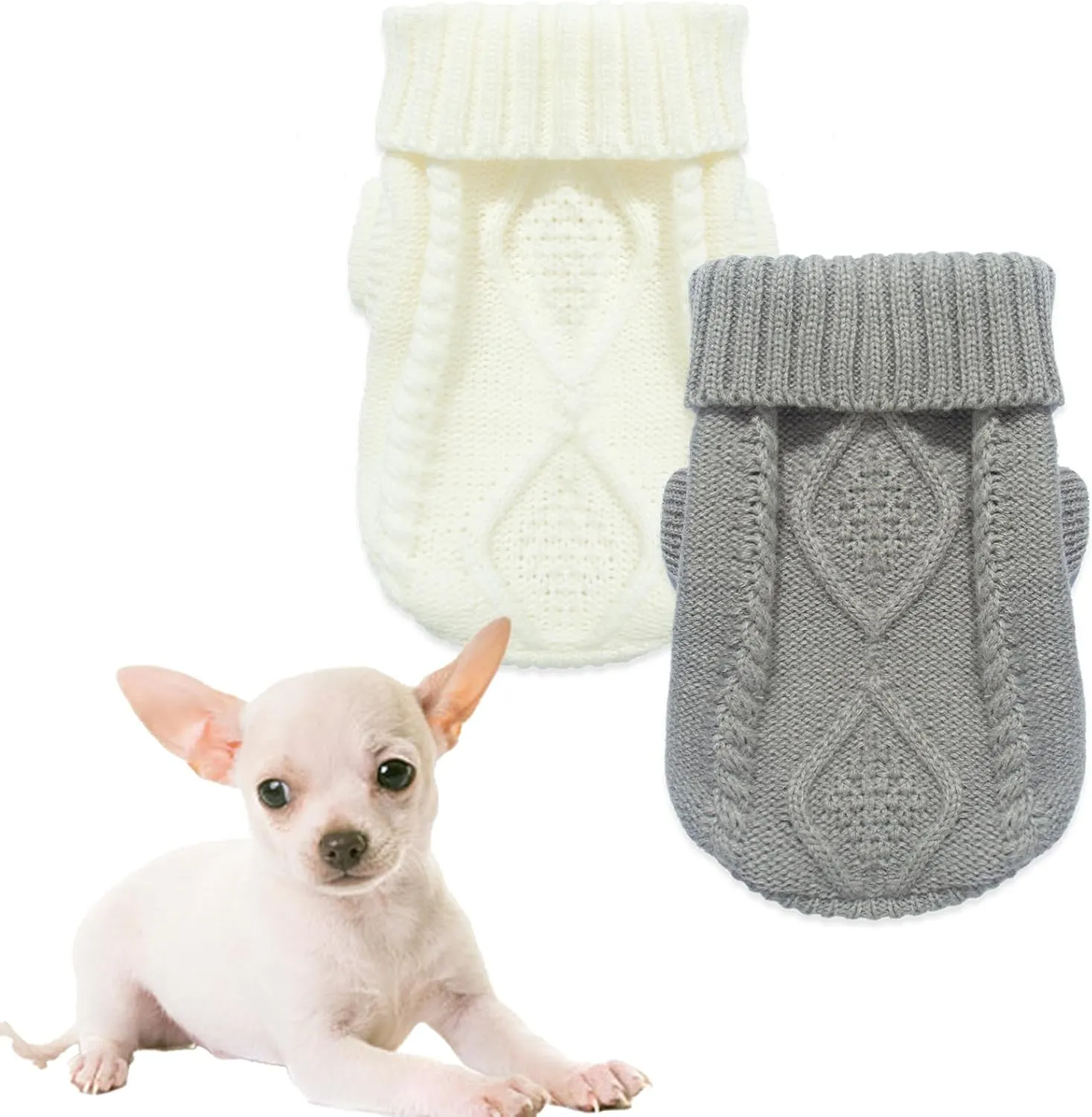 2 Pieces Dog Sweater for Small Dogs Chihuahua Clothes Spring Winter Cute Knitwear Turtleneck Thick Warm Clothes for Yorkie Cat Extra Small Dog Clothes (XX-Small)