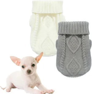 2 Pieces Dog Sweater for Small Dogs Chihuahua Clothes Spring Winter Cute Knitwear Turtleneck Thick Warm Clothes for Yorkie Cat Extra Small Dog Clothes (XX-Small)