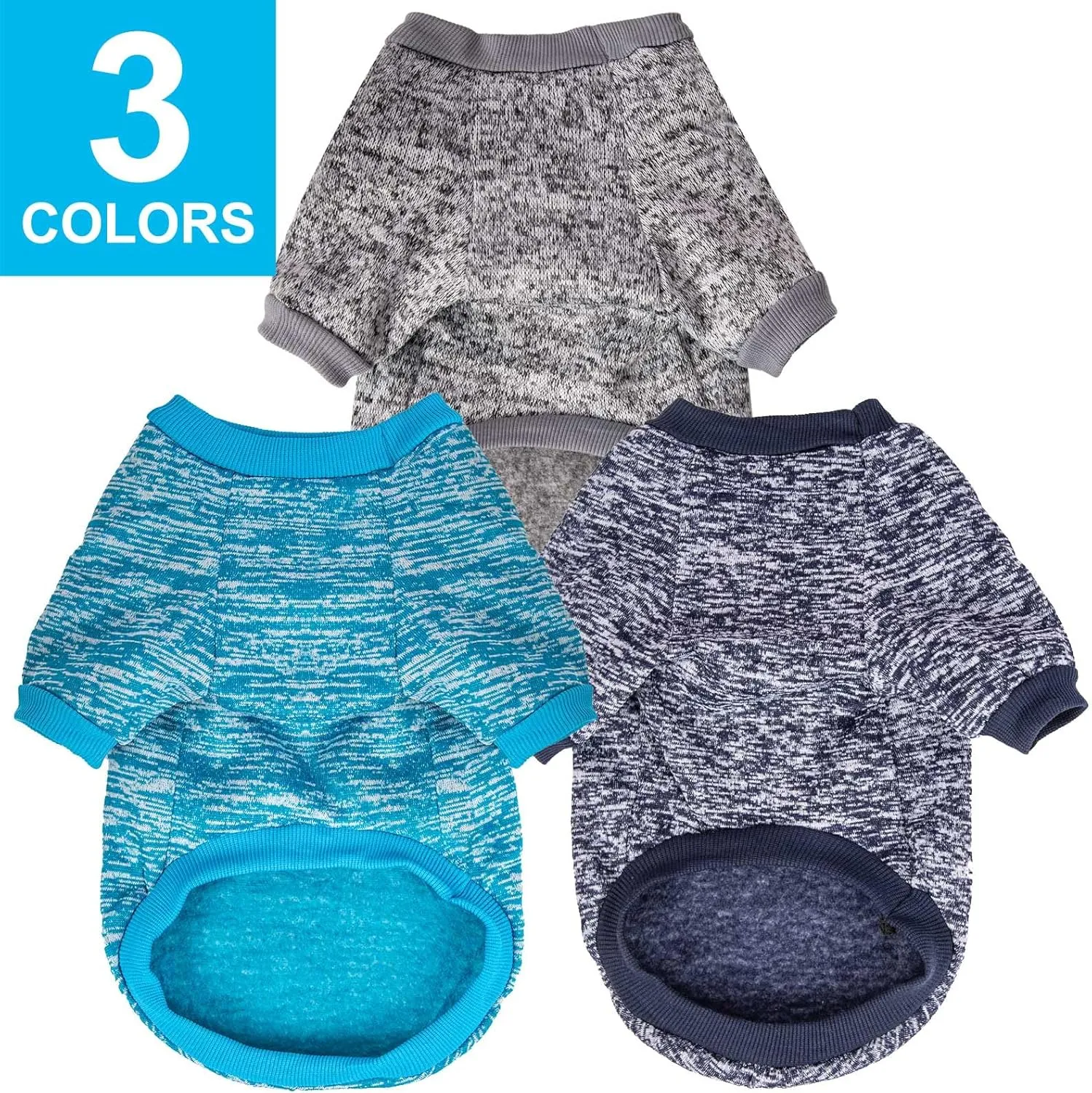 3 Pack Dog Sweater, Dog Sweaters for Small Dogs, Warm Soft Pet Clothes for Puppy, Medium Large Cat, Dogs Girl or Boy, Dog Shirt for Winter Christmas (Grey Navy Blue, X-Small)