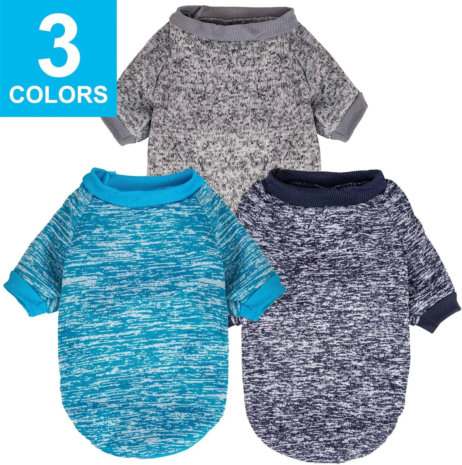 3 Pack Dog Sweater, Dog Sweaters for Small Dogs, Warm Soft Pet Clothes for Puppy, Medium Large Cat, Dogs Girl or Boy, Dog Shirt for Winter Christmas (Grey Navy Blue, X-Small)