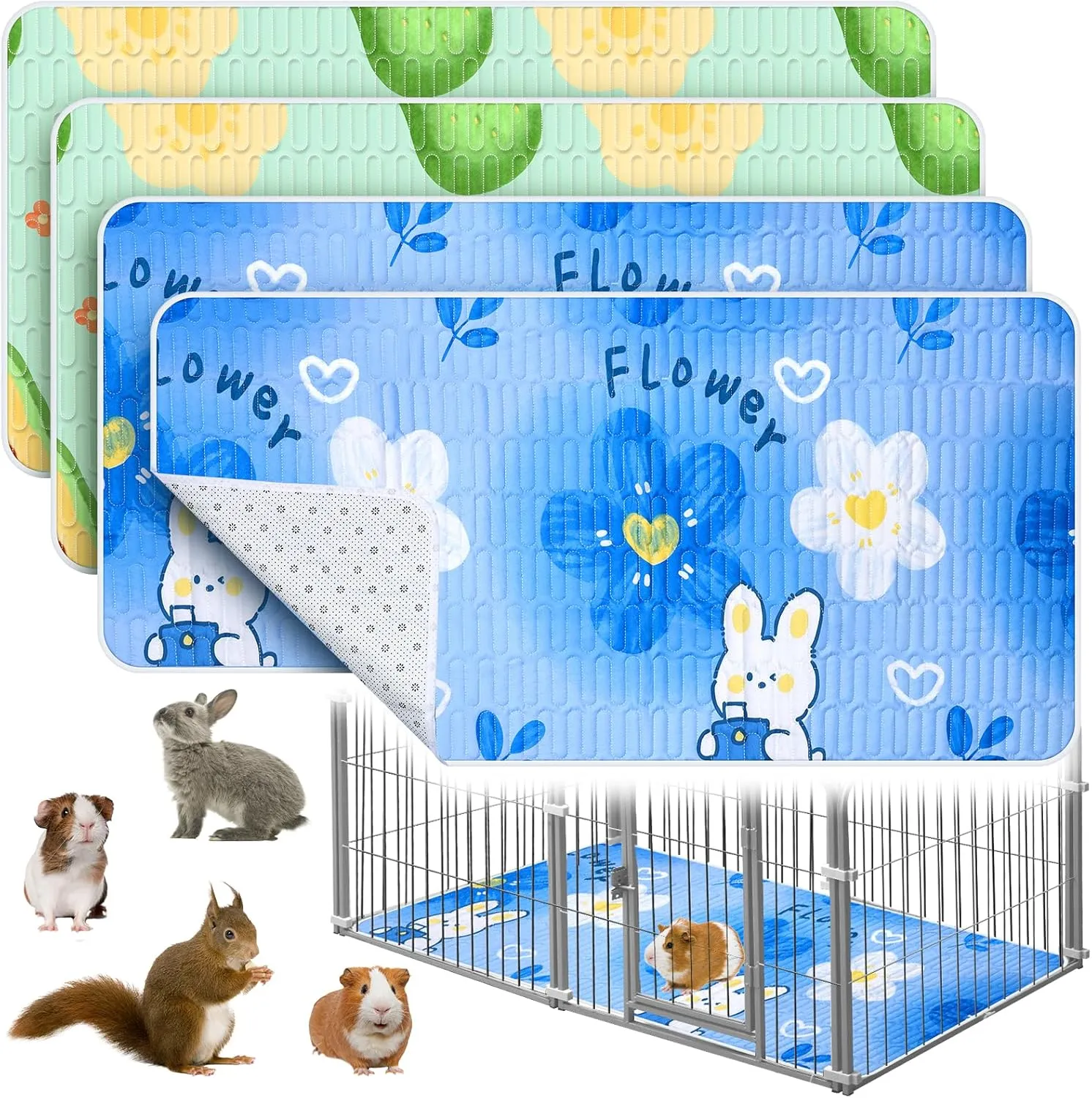 4 Pcs Guinea Pig Cage Liner, Washable Guinea Pig Bedding,Reusable Rabbit Bedding Waterproof Guinea Pig Pee Pads, Absorbent Guinea Pig Bedding for Small Animals Hamster Rabbit Squirrel Cage 47"