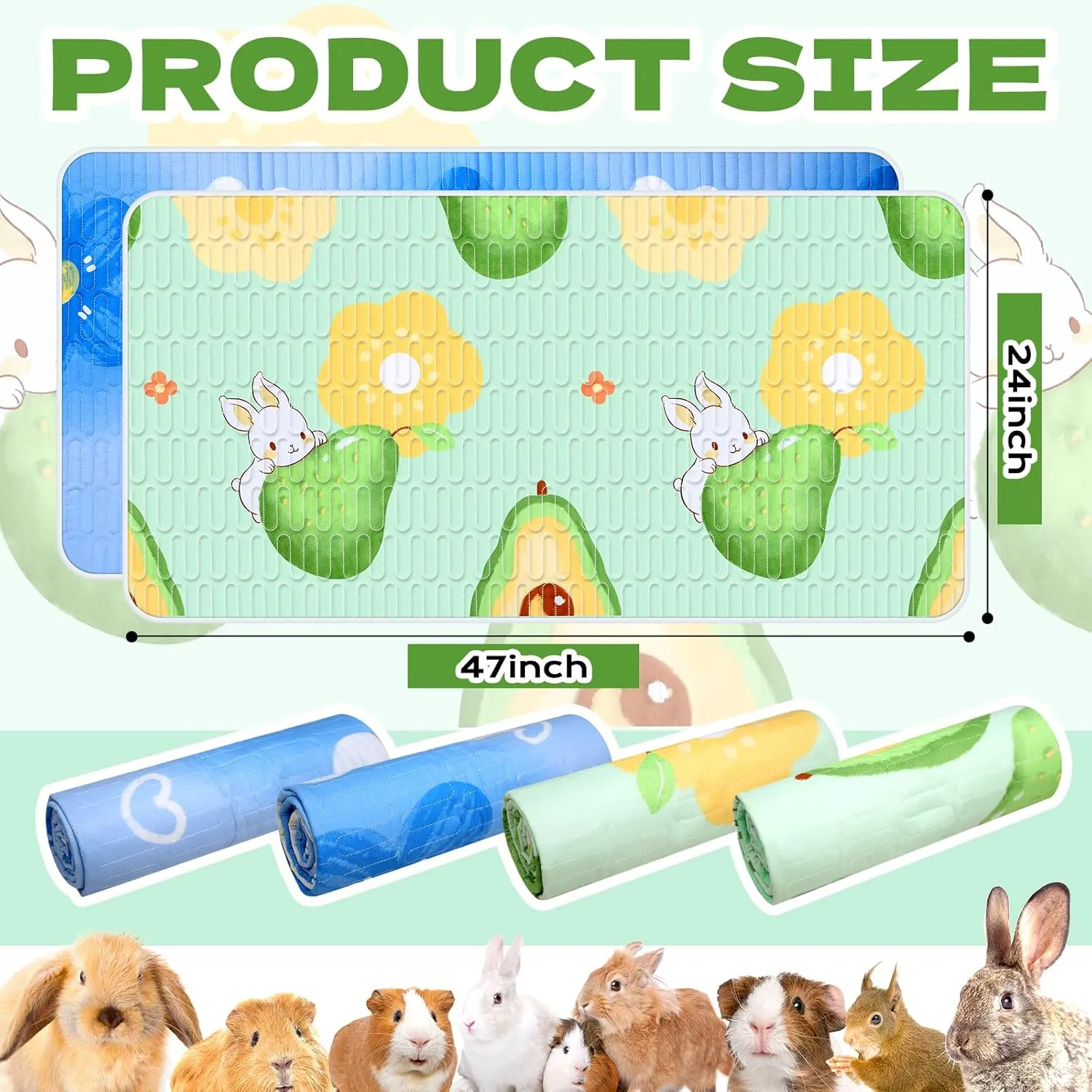 4 Pcs Guinea Pig Cage Liner, Washable Guinea Pig Bedding,Reusable Rabbit Bedding Waterproof Guinea Pig Pee Pads, Absorbent Guinea Pig Bedding for Small Animals Hamster Rabbit Squirrel Cage 47"