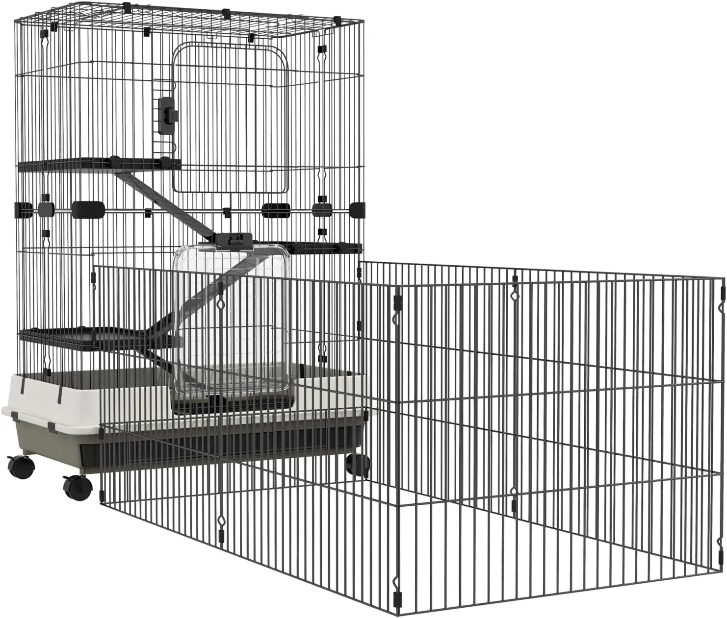 45" Small Animal Cage, 4-Level Portable Bunny Cage, Chinchilla & Ferret Cage with Removable Tray, Platforms, and Ramps, Black