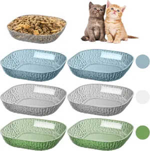 6-Pack Cat Food Bowl Cat Dishes - 5.9 Inch Shallow Cats Bowls Wide Wet Feeding Bowl, Whisker Fatigue Cats Dishes for Food, Square Transparent Plastic Kitten Bowls for Short Legged Pet