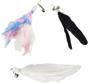 BOROLA 3 PCS Cat Feather Teaser Replacement Heads, Cats Wand Replacement Feathers with Bell, Interactive Cat Toy Attachments for Indoor Cats, DIY Cat Accessories(White, Black, Multi-Colored)
