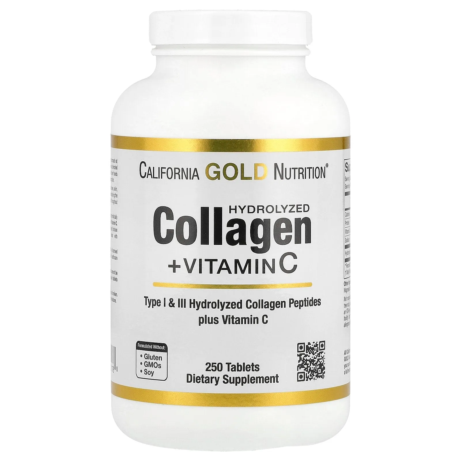 California Gold Nutrition, Hydrolyzed Collagen Peptides   Vitamin C, Type I & III, 250 Tablets