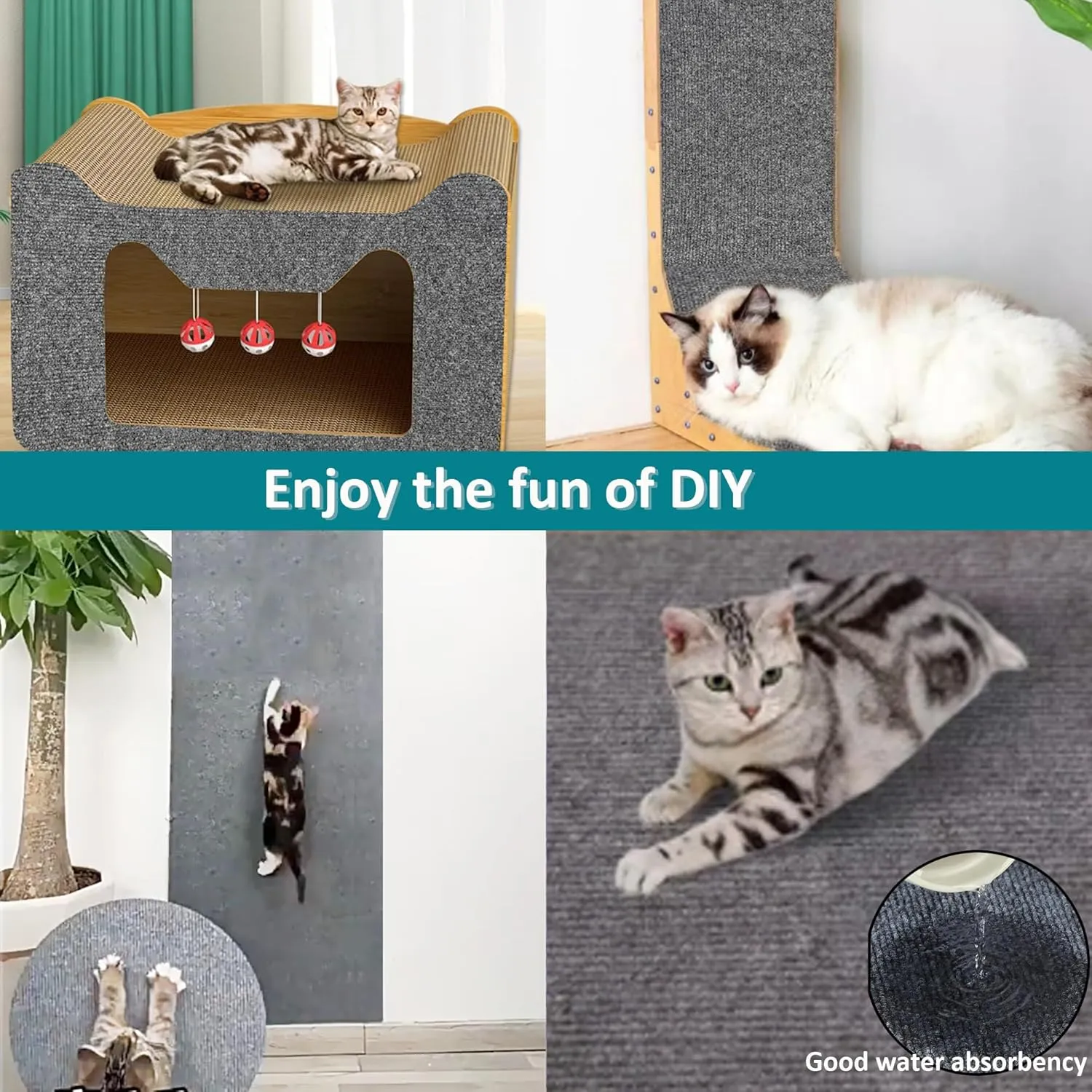Cat Scratching Mat self-Adhesive, 78.7"x15.8" Cat Carpet remnants,DIY Climbing Cat Scratcher,Cat Scratch Furniture ProtectorDark Gray