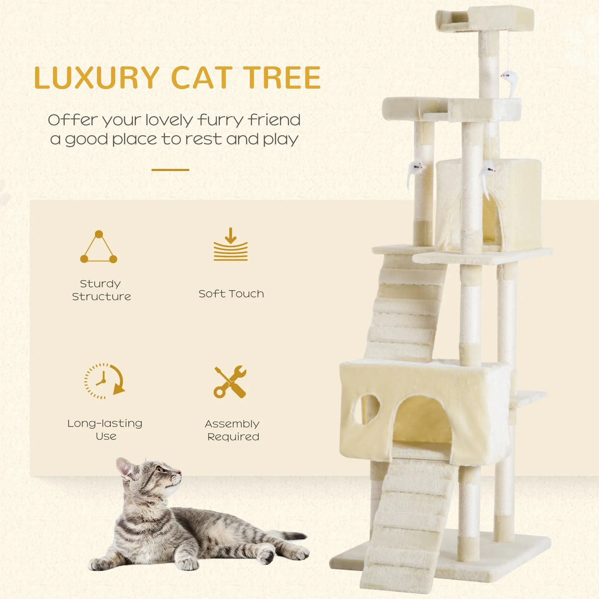 Cat Tower Centre Sisal Kitten Tree Scratch Scratcher Scratching Post Toy Climbing Tree Bed Multi Level 181cm(H)