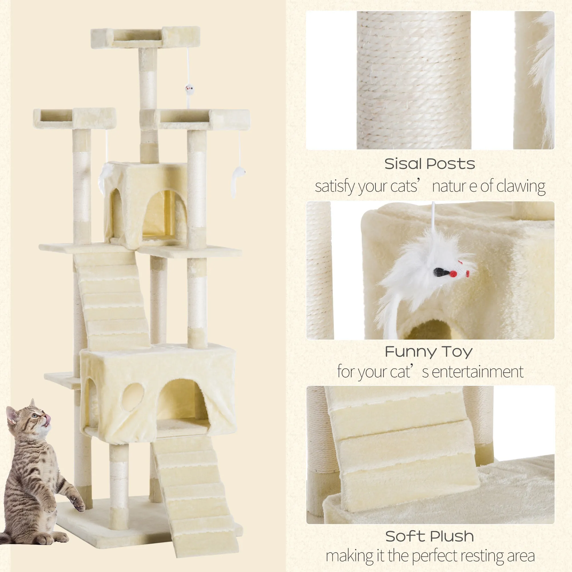 Cat Tower Centre Sisal Kitten Tree Scratch Scratcher Scratching Post Toy Climbing Tree Bed Multi Level 181cm(H)