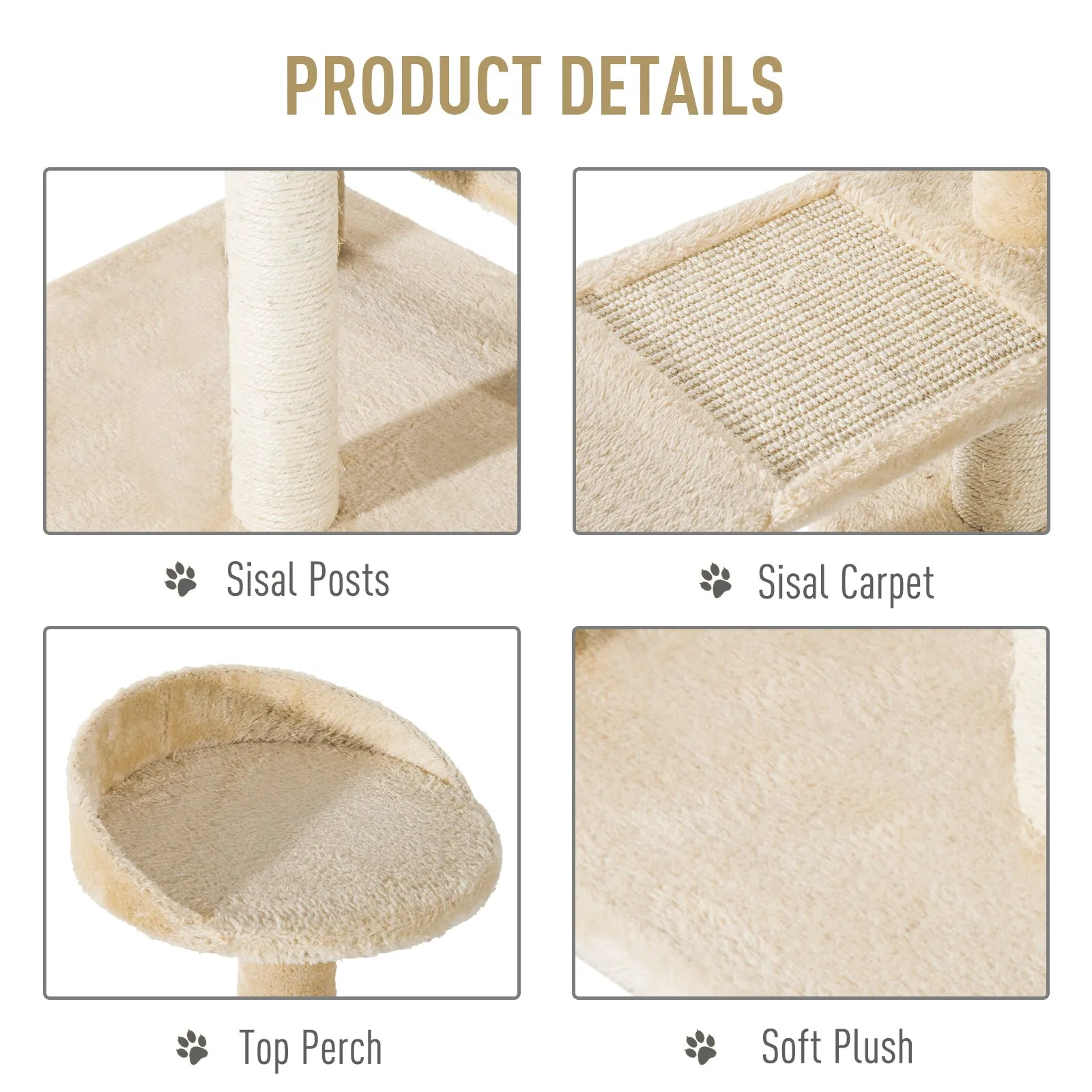 Cat Tree Scratching Post, 50x50x100 cm-Beige