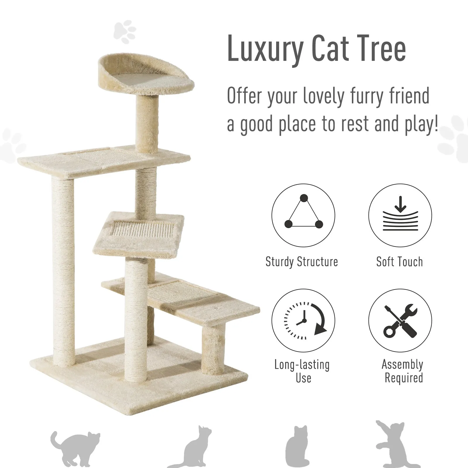 Cat Tree Scratching Post, 50x50x100 cm-Beige