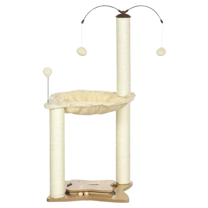 Cat Tree with Scratching Posts, Hammock, Toy Ball - Beige