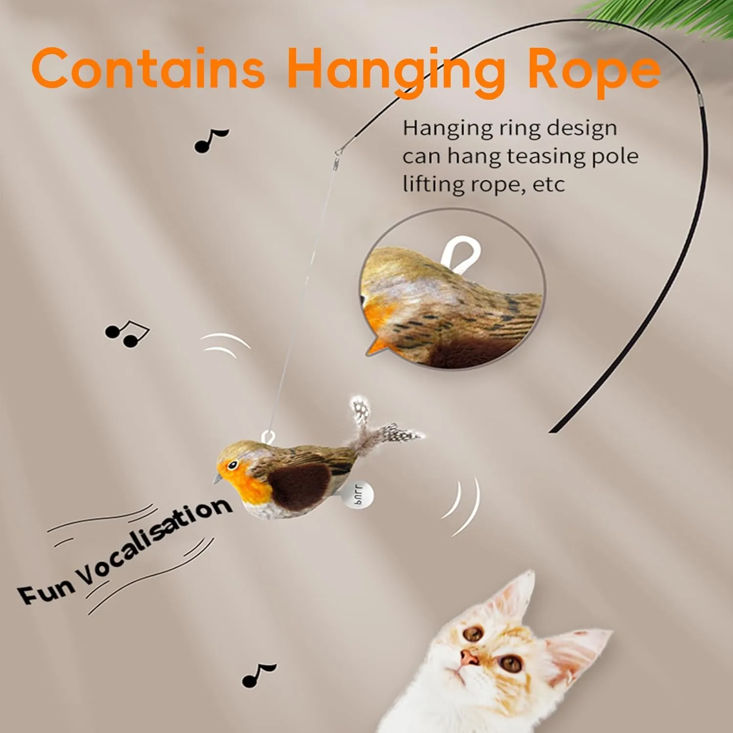Catnip Cat Toys Satisfy Cat's Natural Hunting Instintion for Indoors Cats Feather Toys Interactive with Lifelike Chirp Sound Chirping Bird Kitten Toy Real Feather(Green Bird)