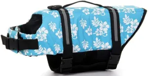 ChezAbbey Dog Life Jacket Adjustable Dog Lifevest Swimsuit Safety Vest Apparel Lifesaver Coat for Small Large Cats Puppy Kitty with Handle Reflective for Swimming and Boating Blue Flower XS