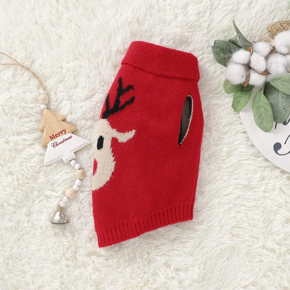 Christmas Dog Sweater Small Dog Girl Sweater Xmas Soft Winter Warm Reindeer Dog Knitted Sweater for Teacup Poodles Chihuahua Torkies, S, Red