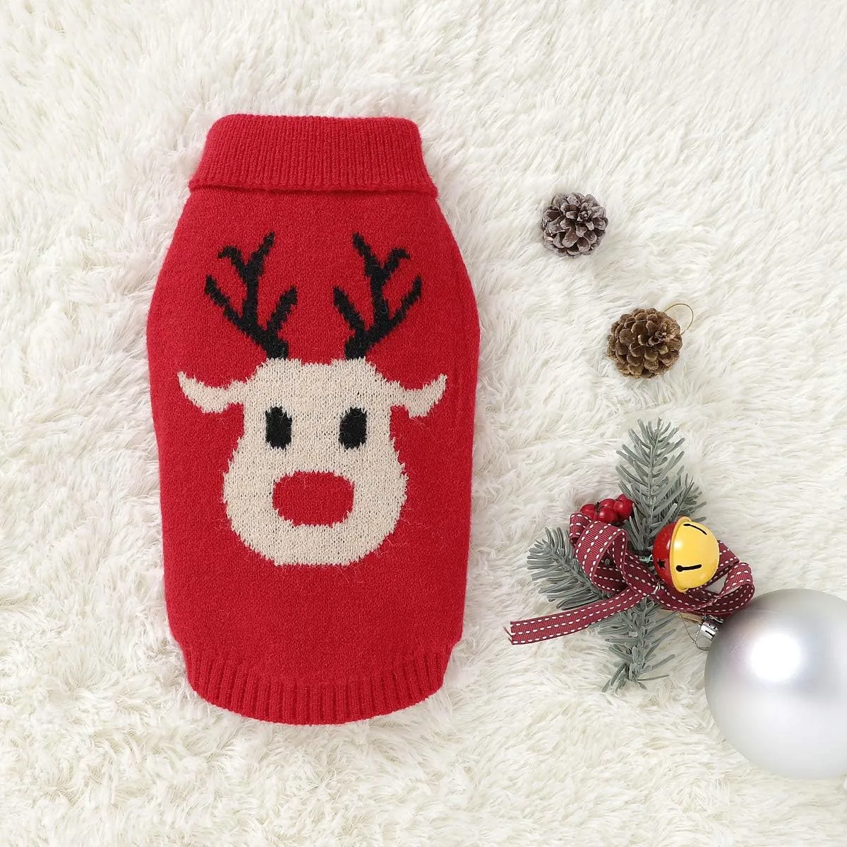 Christmas Dog Sweater Small Dog Girl Sweater Xmas Soft Winter Warm Reindeer Dog Knitted Sweater for Teacup Poodles Chihuahua Torkies, S, Red