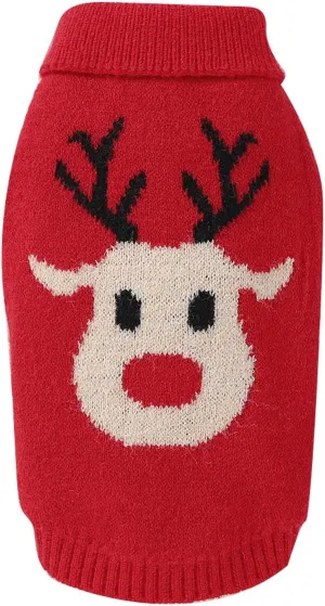 Christmas Dog Sweater Small Dog Girl Sweater Xmas Soft Winter Warm Reindeer Dog Knitted Sweater for Teacup Poodles Chihuahua Torkies, S, Red