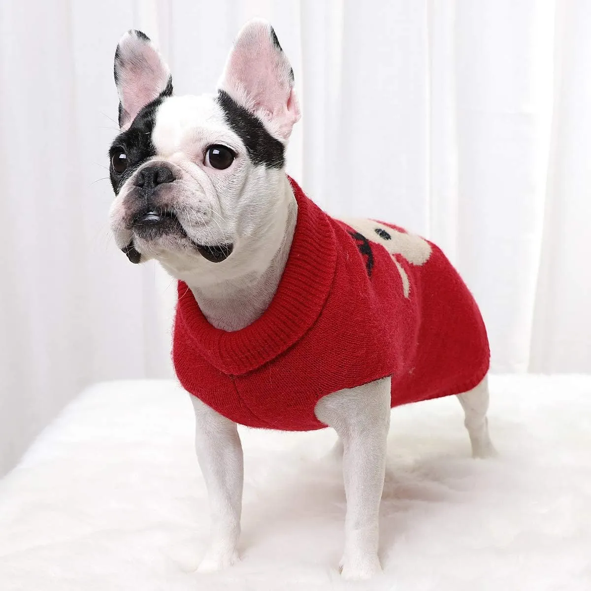 Christmas Dog Sweater Small Dog Girl Sweater Xmas Soft Winter Warm Reindeer Dog Knitted Sweater for Teacup Poodles Chihuahua Torkies, S, Red