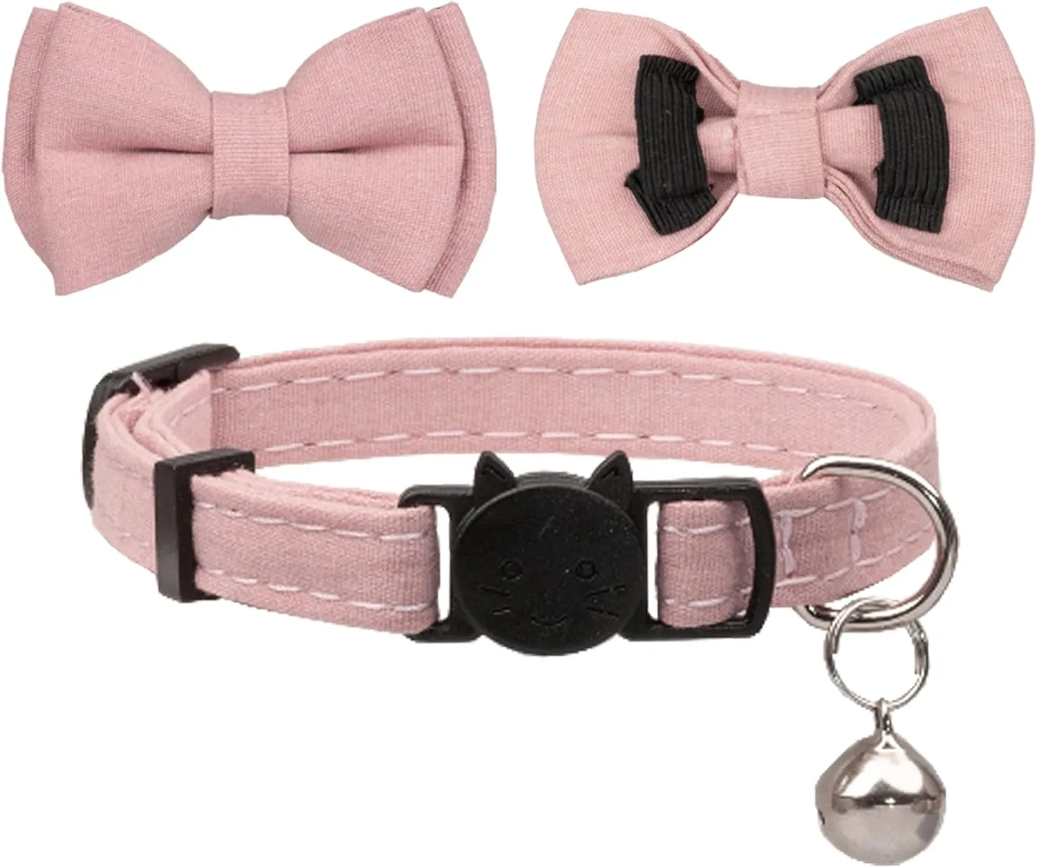 Collar for Cat Pet Breakaway with Bell Bowtie Detachable Bow Adjustable Safety Kitten Puppy Girl Boy 2pcs Pink Leopard & Pure