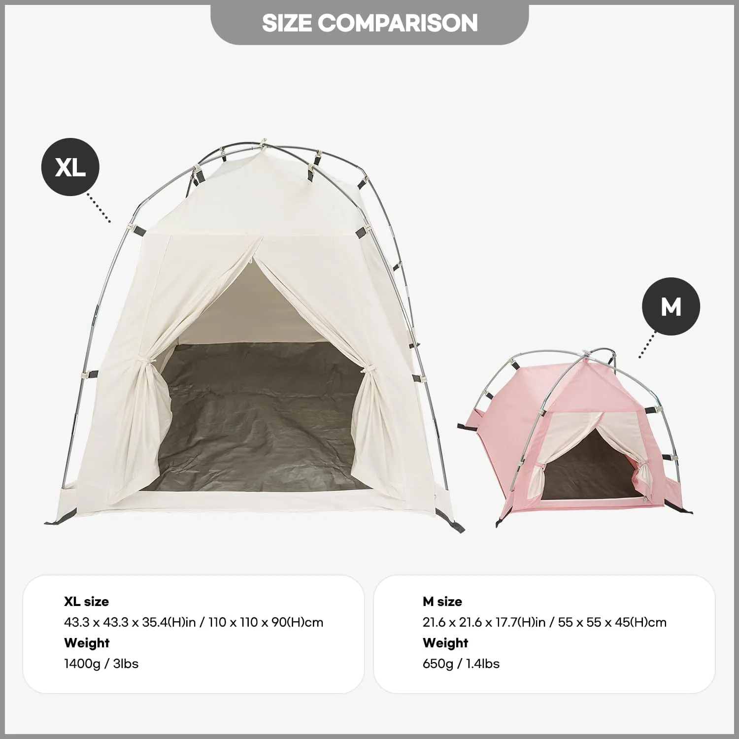 DDASUMMI Portable Pet Teepee Waterproof & Durable PE Floor Mat Dog & Cat House for Indoor/Outdoor, Camping Dog Tent Stable and Comfortable for Pets (Ivory, XL)