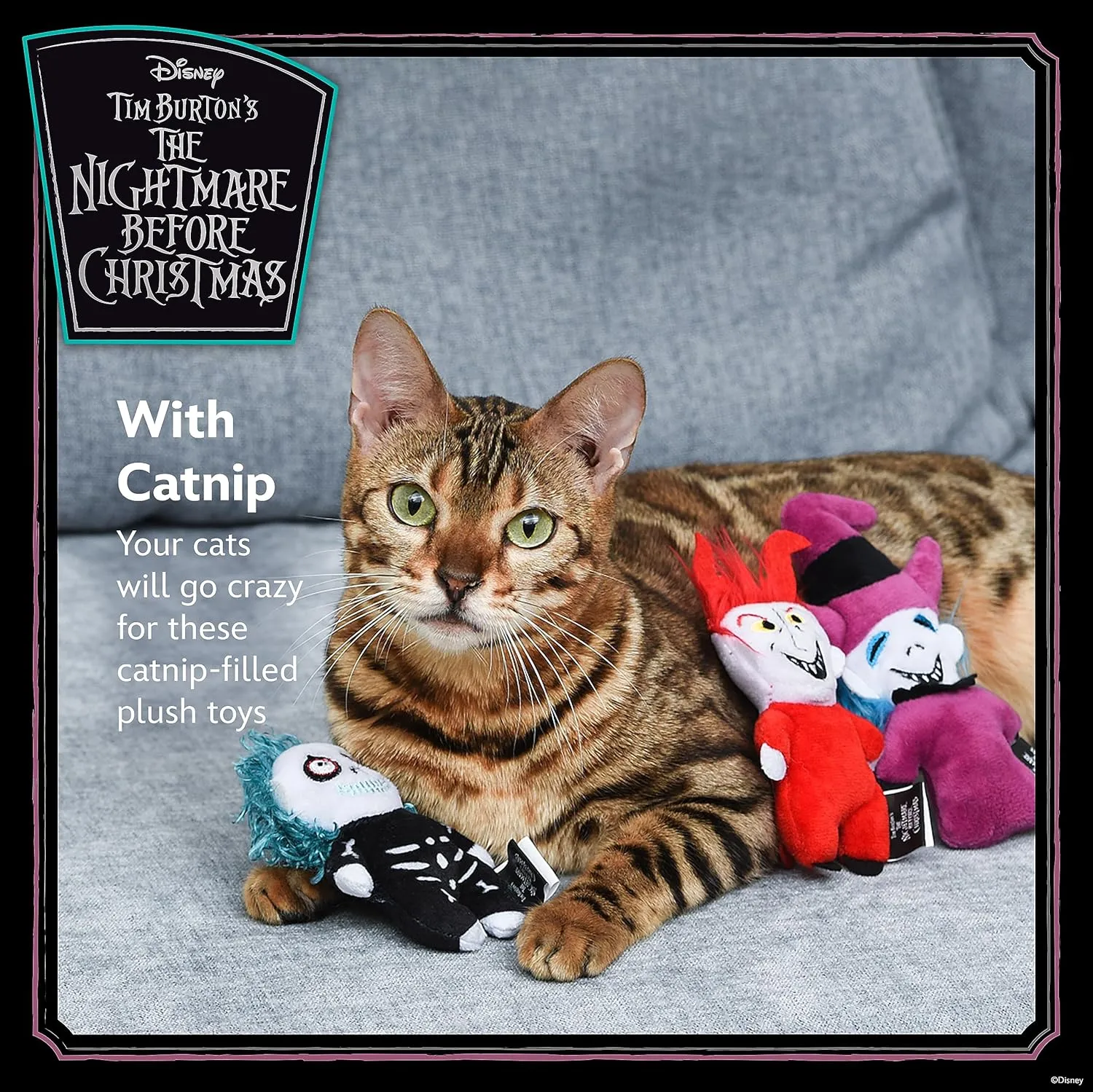 Disney for Pets Tim Burton's Nightmare Before Christmas: Trick-or-Treaters Shock, Barrel, Lock Plush Catnip w/Crinkle Cat Toy- 3PK | Halloween Cat Toys