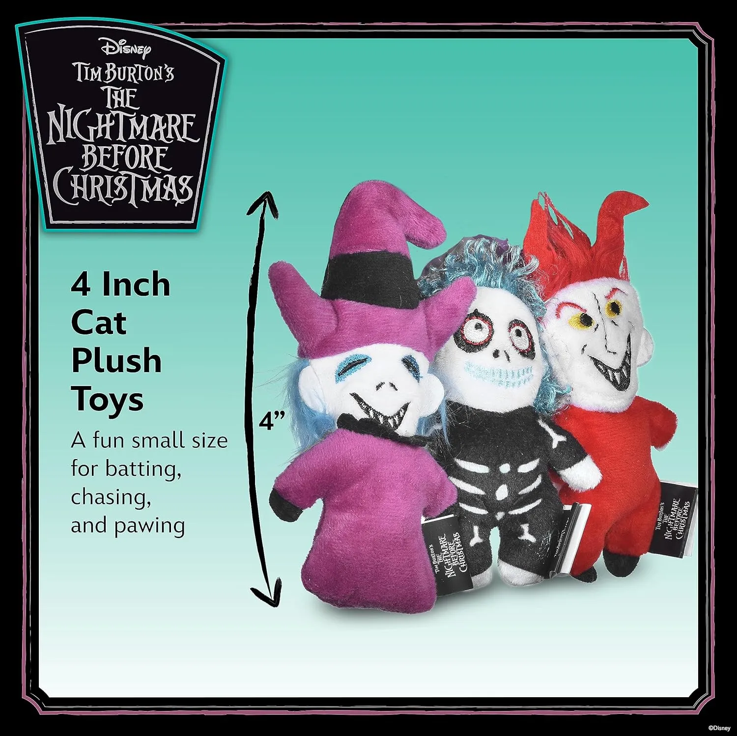Disney for Pets Tim Burton's Nightmare Before Christmas: Trick-or-Treaters Shock, Barrel, Lock Plush Catnip w/Crinkle Cat Toy- 3PK | Halloween Cat Toys