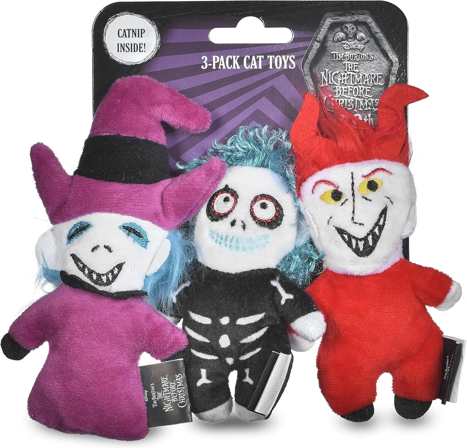 Disney for Pets Tim Burton's Nightmare Before Christmas: Trick-or-Treaters Shock, Barrel, Lock Plush Catnip w/Crinkle Cat Toy- 3PK | Halloween Cat Toys