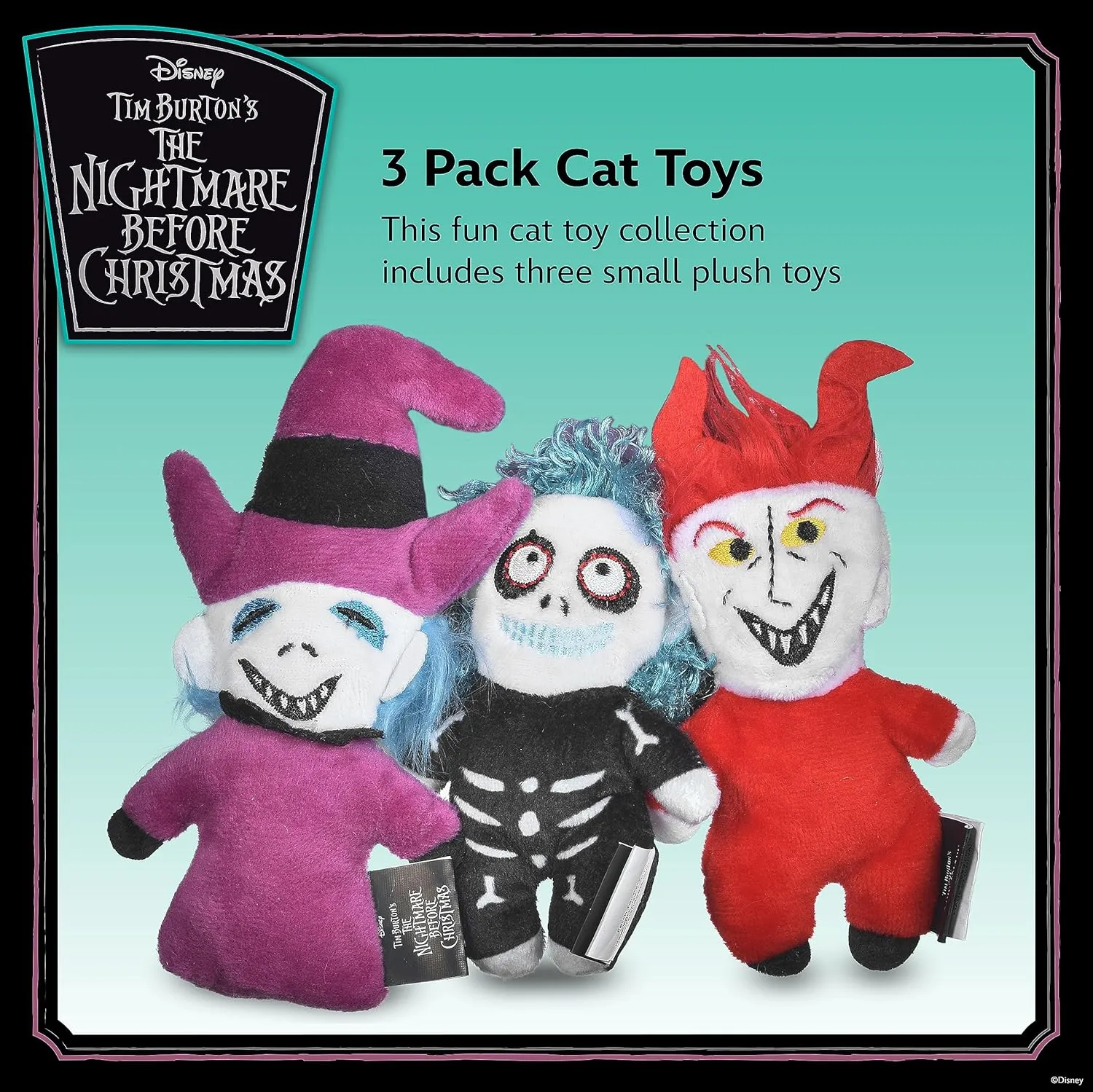 Disney for Pets Tim Burton's Nightmare Before Christmas: Trick-or-Treaters Shock, Barrel, Lock Plush Catnip w/Crinkle Cat Toy- 3PK | Halloween Cat Toys