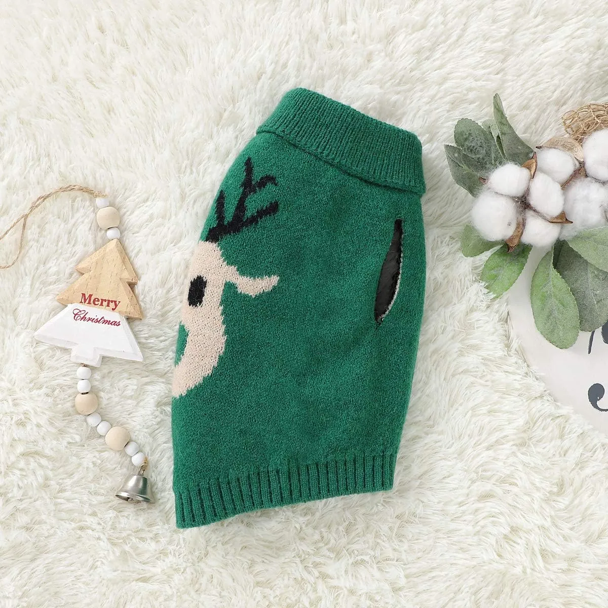 Dog Christmas Sweater Small Dog Reindeer Sweater Xmas Winter Warm Christmas Sweater Clothes for Teacup Poodles Chihuahua Torkies, S, Green