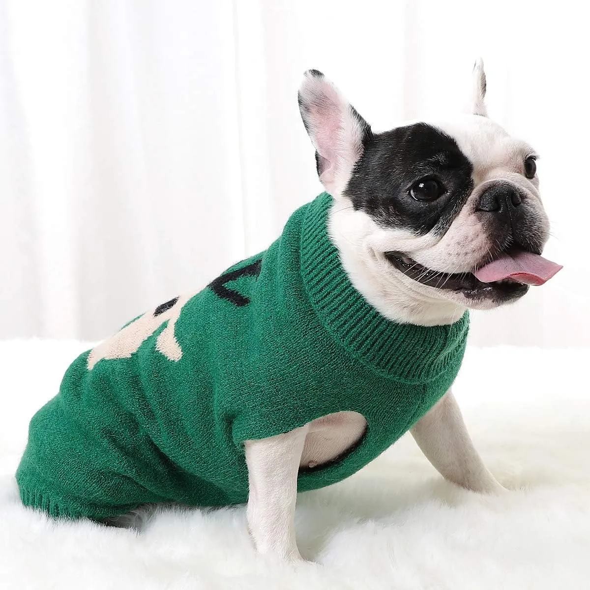 Dog Christmas Sweater Small Dog Reindeer Sweater Xmas Winter Warm Christmas Sweater Clothes for Teacup Poodles Chihuahua Torkies, S, Green