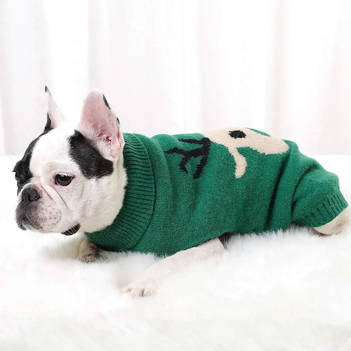 Dog Christmas Sweater Small Dog Reindeer Sweater Xmas Winter Warm Christmas Sweater Clothes for Teacup Poodles Chihuahua Torkies, S, Green
