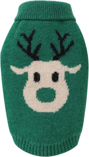 Dog Christmas Sweater Small Dog Reindeer Sweater Xmas Winter Warm Christmas Sweater Clothes for Teacup Poodles Chihuahua Torkies, S, Green