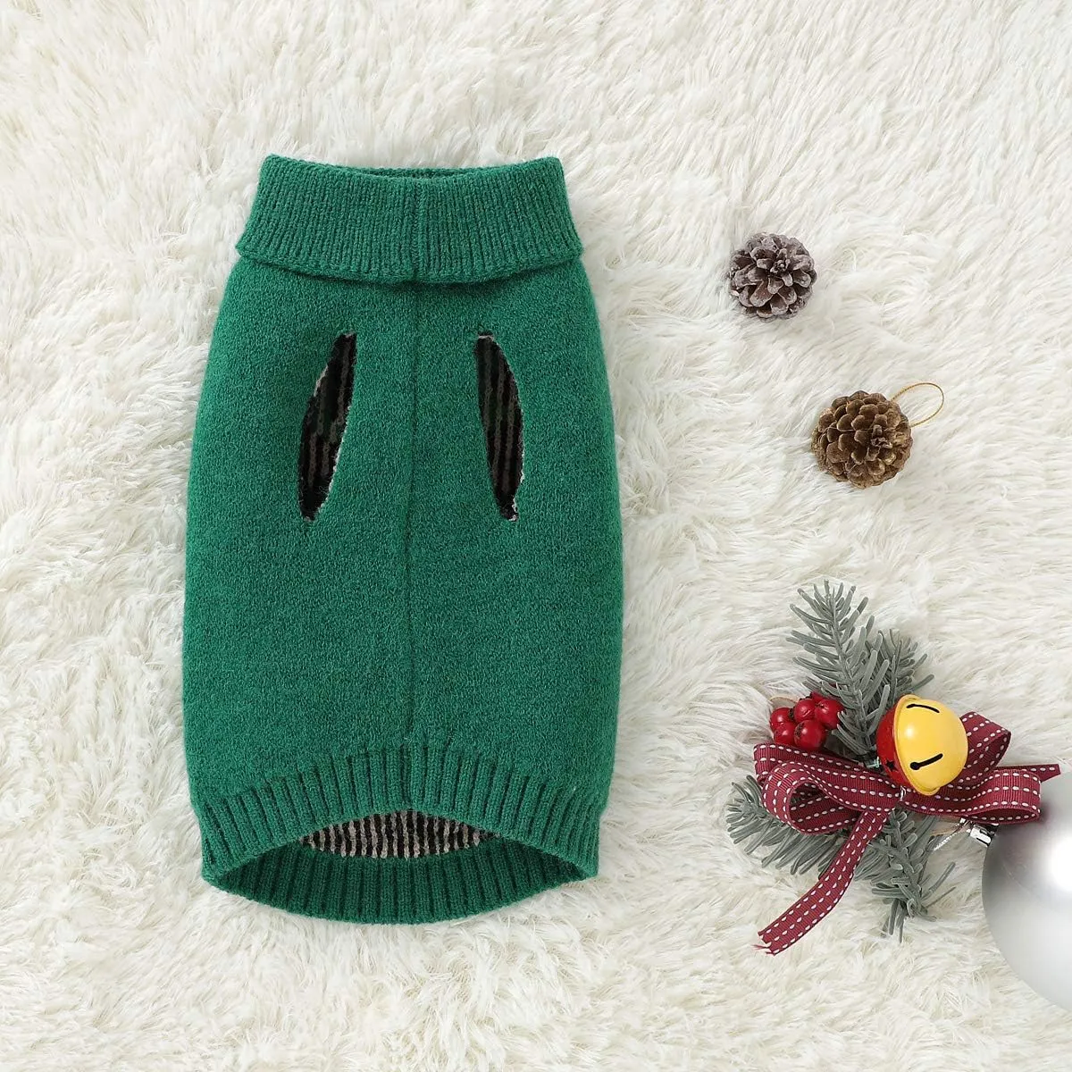Dog Christmas Sweater Small Dog Reindeer Sweater Xmas Winter Warm Christmas Sweater Clothes for Teacup Poodles Chihuahua Torkies, S, Green