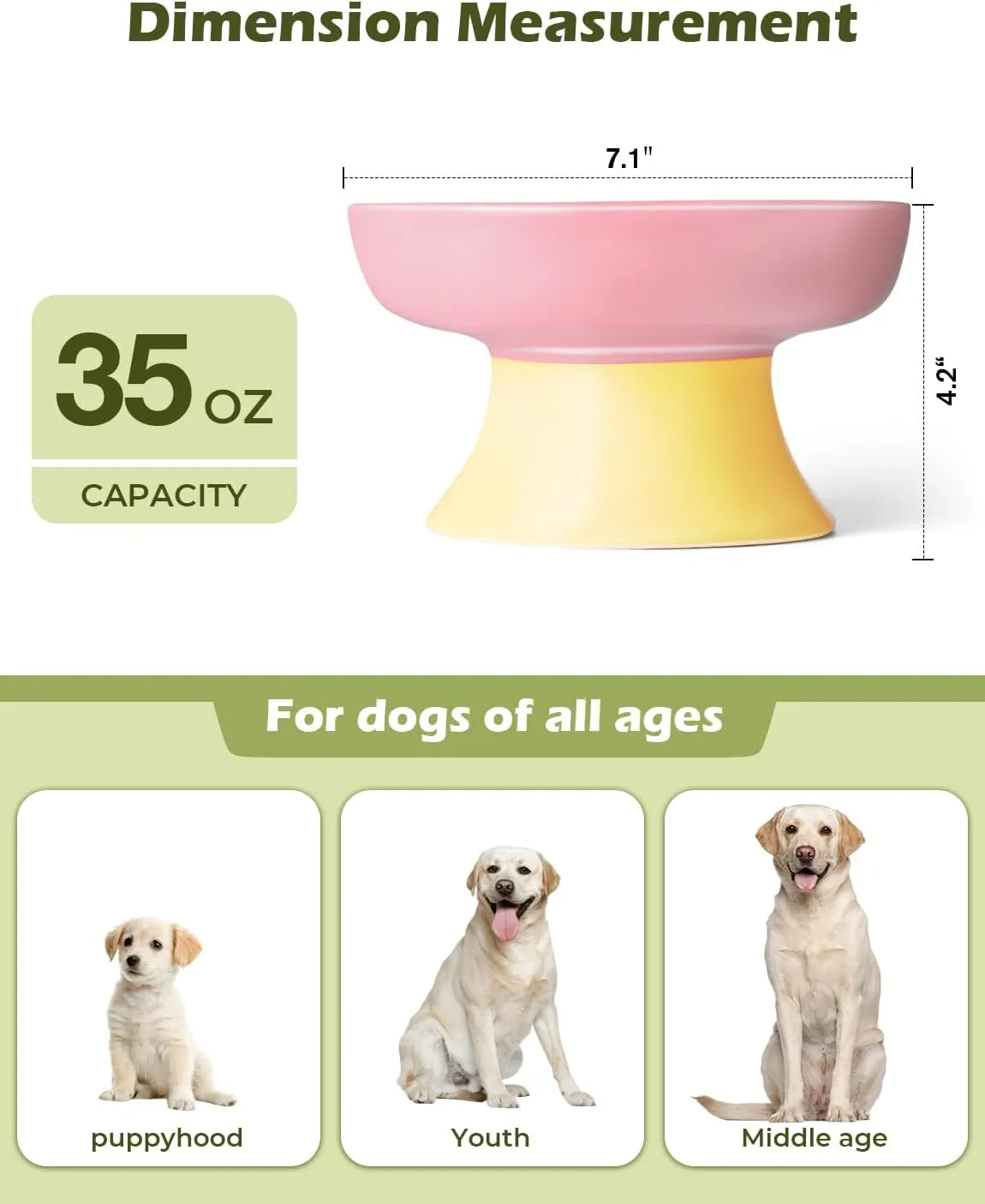 Dog Slow Feeder Bowl,Elevated Ceramic Dog Bowls for Small & Medium & Large Dogs.Durable,Easy to Clean. (Pink and Yellow)