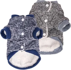 Dog Sweater, Dog Sweaters for Small Dogs, 2, 3 Pack Warm Soft Pet Clothes for Puppy, Medium Large Cat, Dogs Girl or Boy, Dog Shirt for Winter Christmas (Coat Grey Navy, XX-Small)