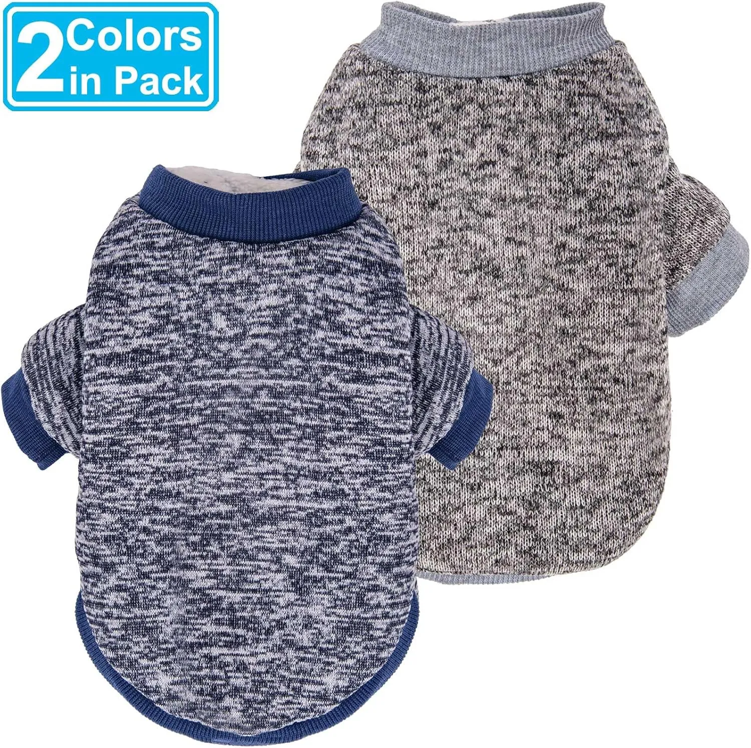 Dog Sweater, Dog Sweaters for Small Dogs, 2, 3 Pack Warm Soft Pet Clothes for Puppy, Medium Large Cat, Dogs Girl or Boy, Dog Shirt for Winter Christmas (Coat Grey Navy, XX-Small)
