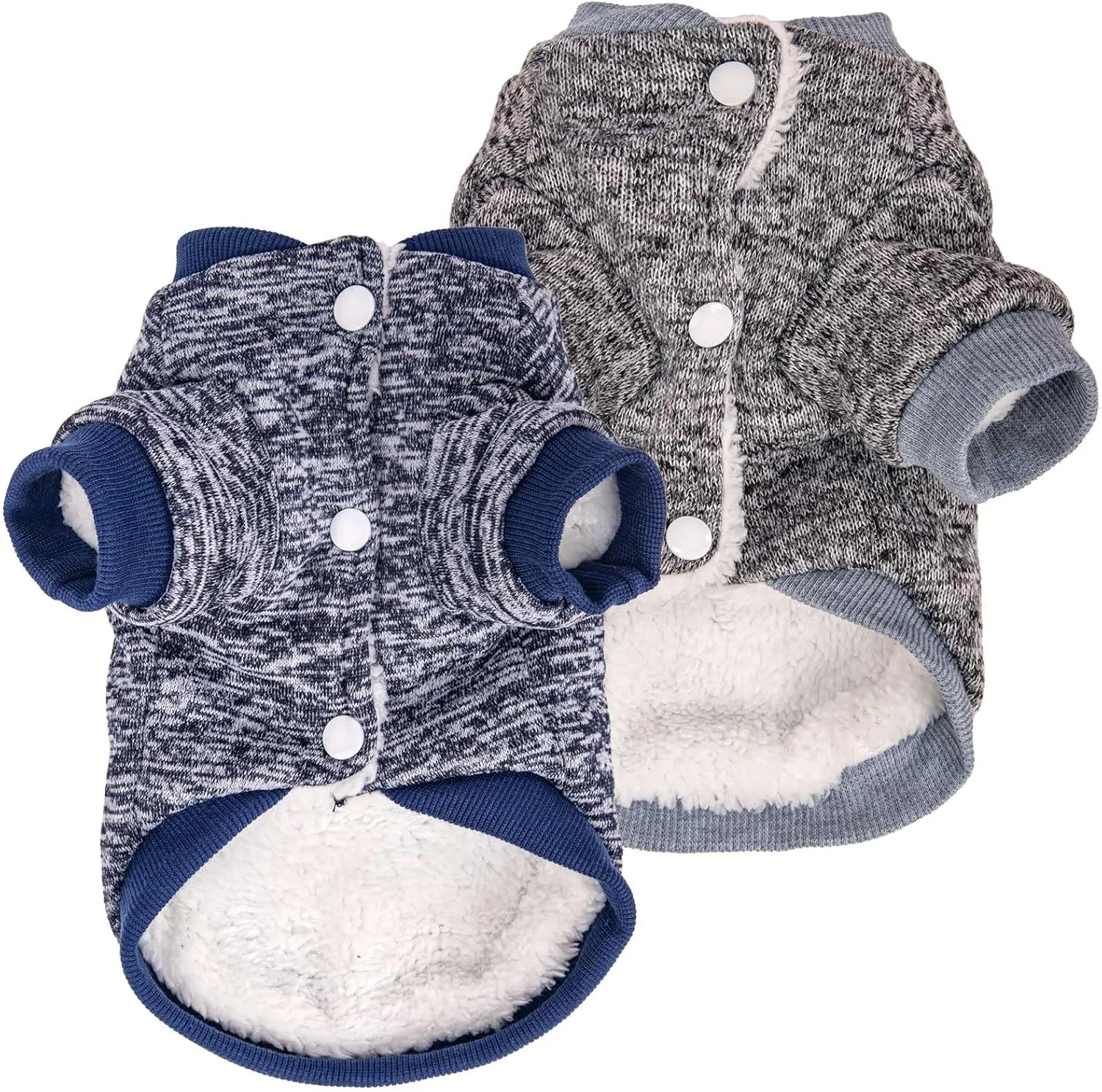 Dog Sweater, Dog Sweaters for Small Dogs, 2, 3 Pack Warm Soft Pet Clothes for Puppy, Medium Large Cat, Dogs Girl or Boy, Dog Shirt for Winter Christmas (Coat Grey Navy, XX-Small)