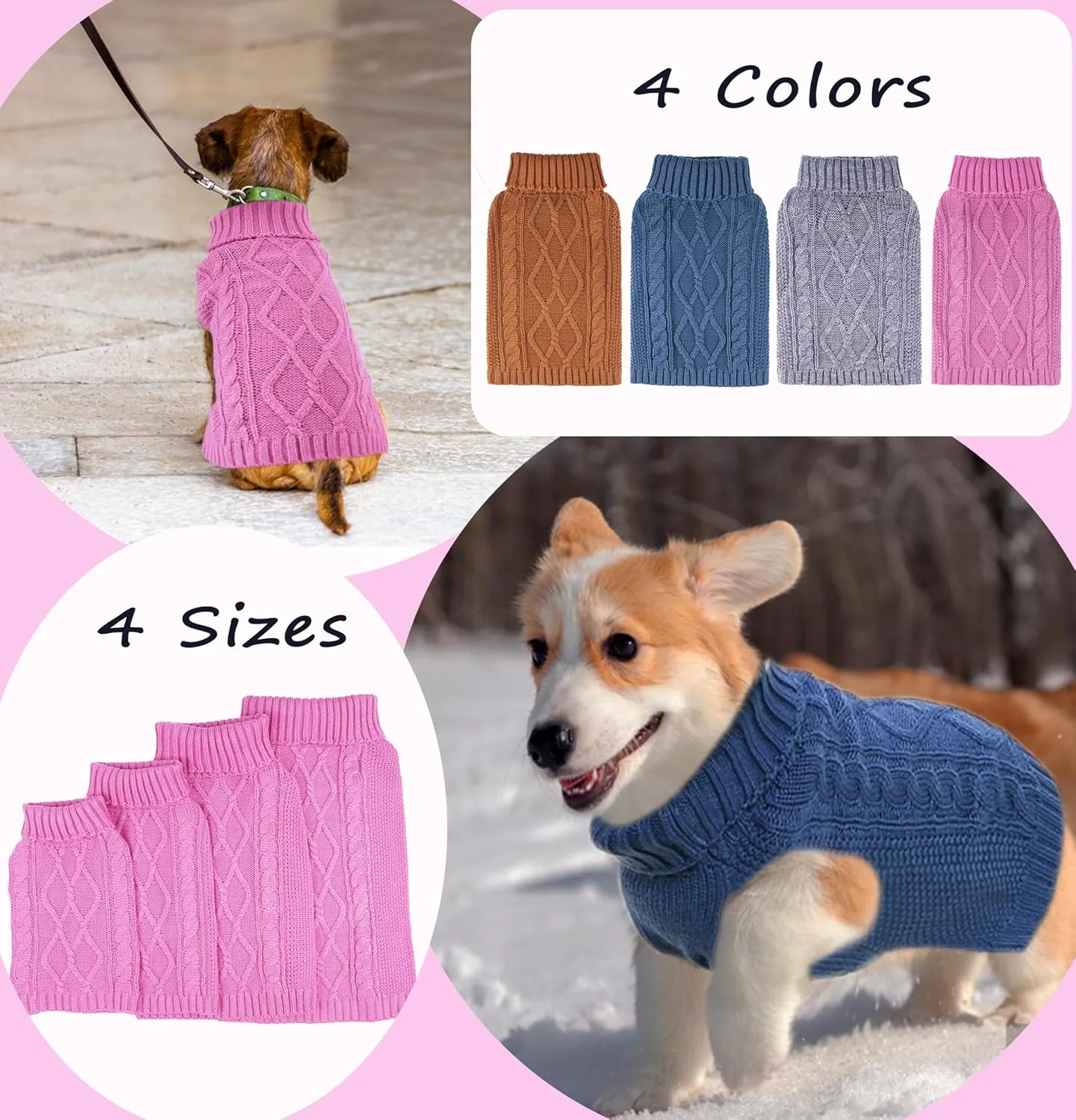 Dog Sweater for Small Dogs - Pink Sleeveless Turtleneck Puppy Clothes for Chihuahua, Yorkie - Winter Pet Apparel for Girl Dogs and Cats (Pink, Small)