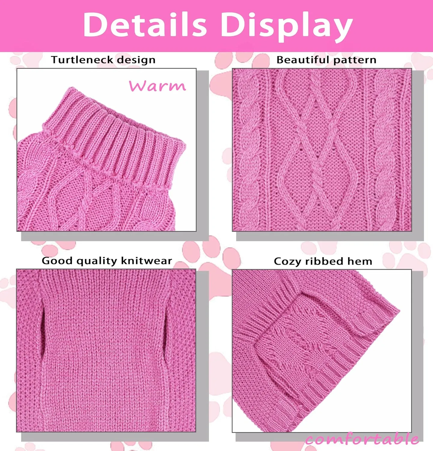 Dog Sweater for Small Dogs - Pink Sleeveless Turtleneck Puppy Clothes for Chihuahua, Yorkie - Winter Pet Apparel for Girl Dogs and Cats (Pink, Small)