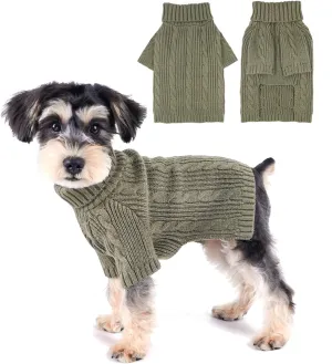 Dog Sweaters for Small Dogs Girl Fall Chihuahua Clothes Thick Small Dog Sweater Knitted Turtleneck Dog Clothes Stretchy Puppy Sweater Pet Pullover Knitwear Dog Outfits for Cold Weather (Green, Small)