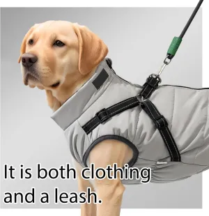 Dog Winter Coat with Harness Water-Resistant & Fleece-Lined | Adjustable 3XL-7XL for 22-77lbs Breeds (Grey) (Traction Vest Cotton Clothes,3XL)