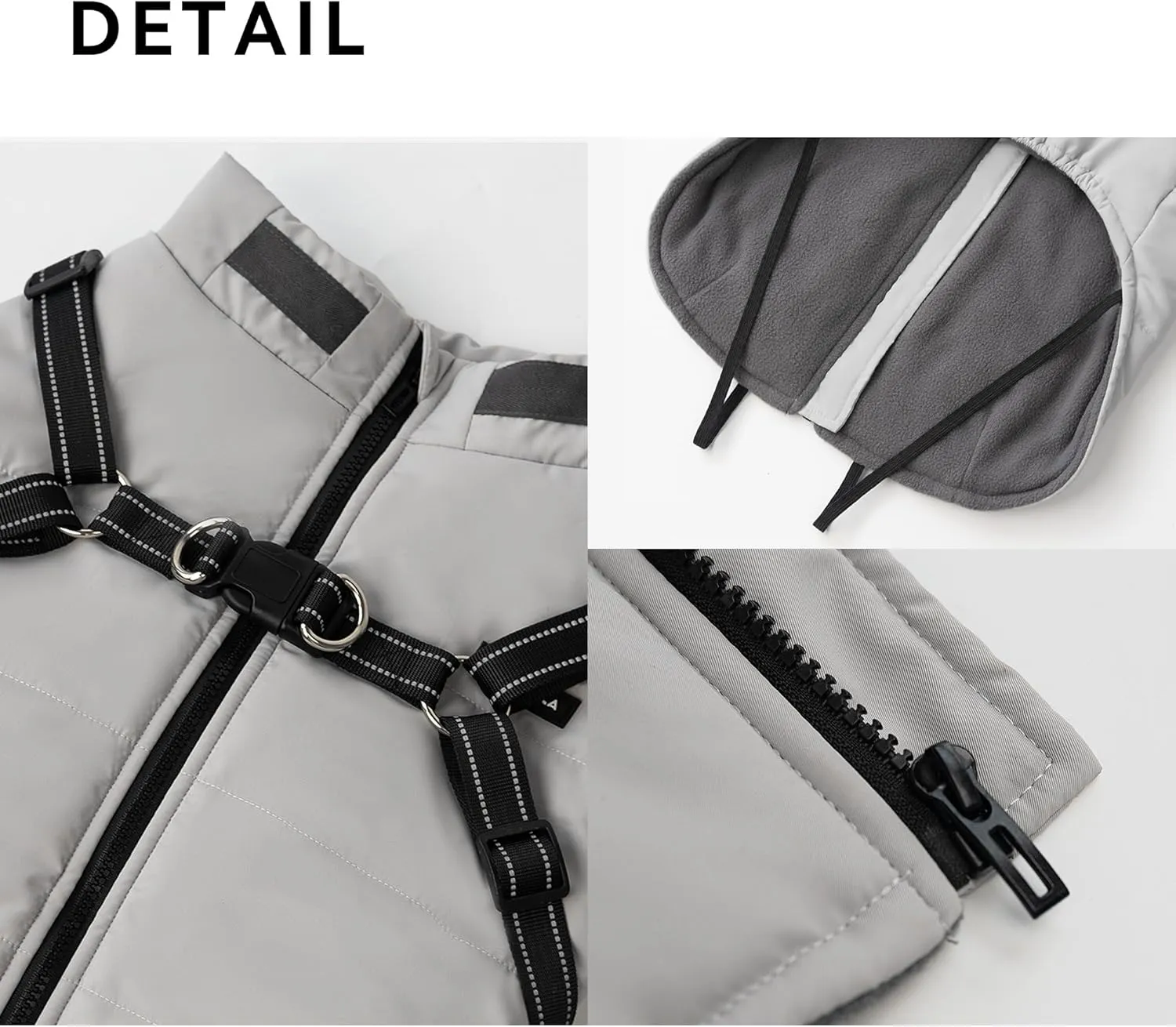 Dog Winter Coat with Harness Water-Resistant & Fleece-Lined | Adjustable 3XL-7XL for 22-77lbs Breeds (Grey) (Traction Vest Cotton Clothes,3XL)